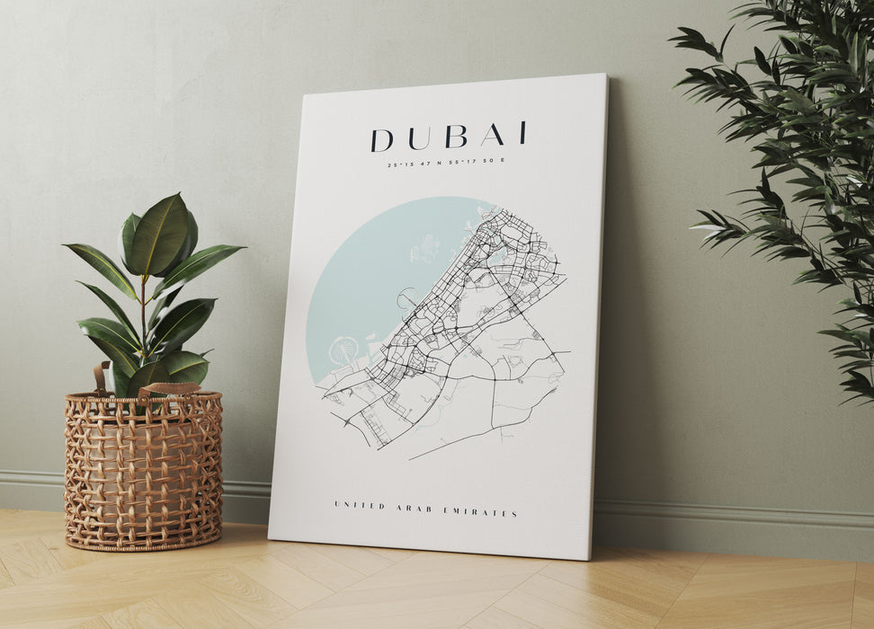 Stadtkarte Rund  - Dubai, Leinwandbild
