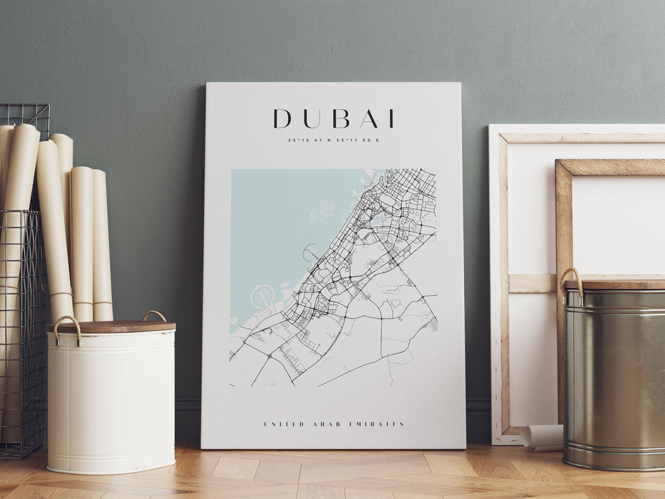 Stadtkarte Eckig  - Dubai, Leinwandbild