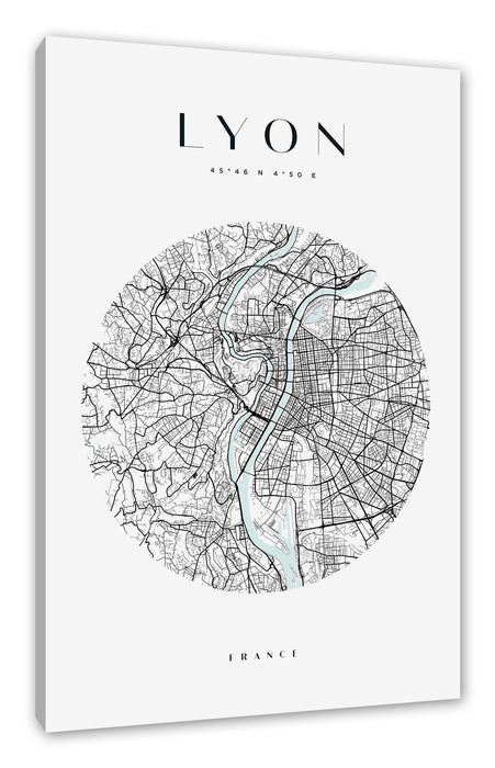 Stadtkarte Rund  - Lyon, Leinwandbild