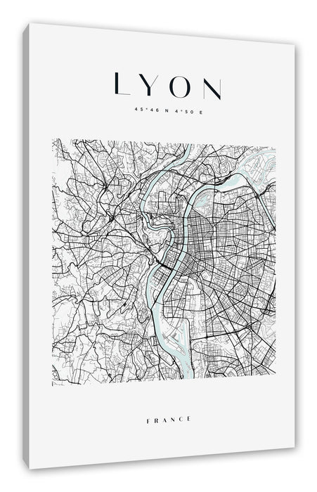 Pixxprint Stadtkarte Eckig - Lyon, Leinwandbild