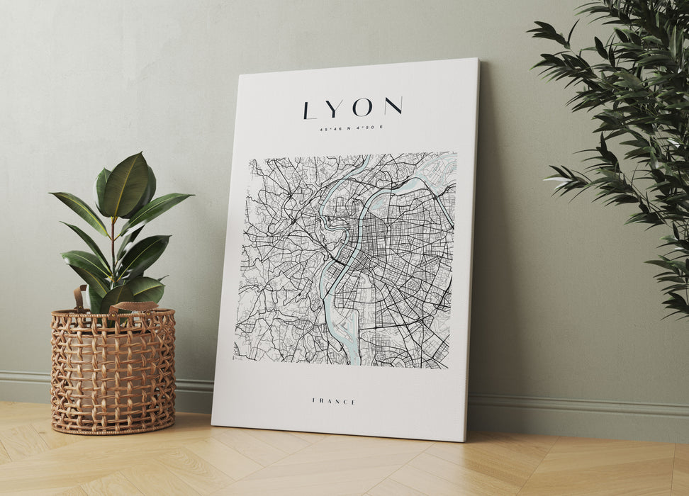 Stadtkarte Eckig  - Lyon, Leinwandbild