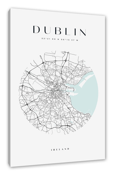 Pixxprint Stadtkarte Rund - Dublin, Leinwandbild