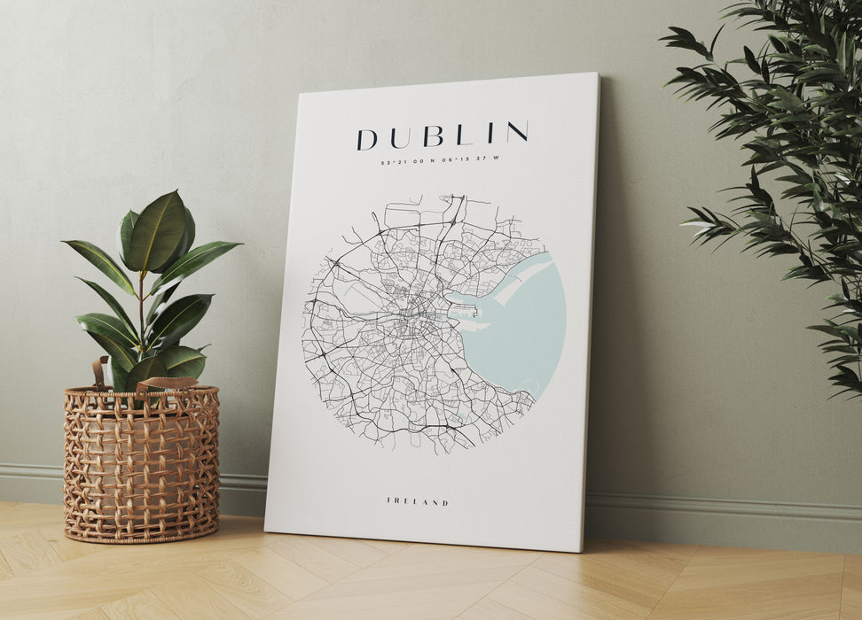 Stadtkarte Rund  - Dublin, Leinwandbild