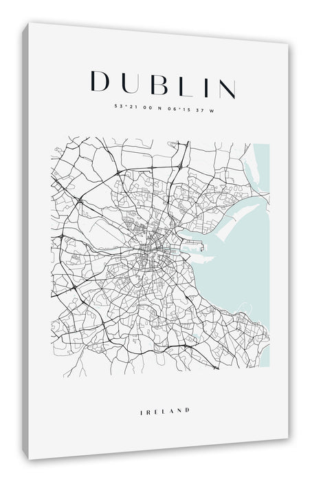 Pixxprint Stadtkarte Eckig - Dublin, Leinwandbild