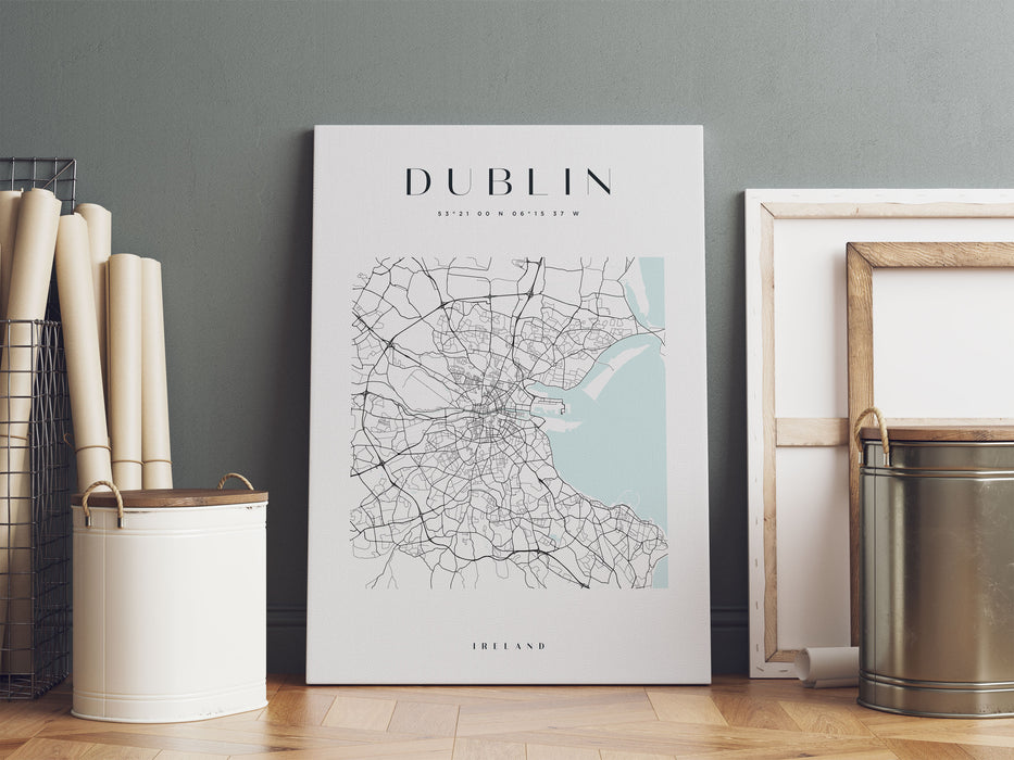 Stadtkarte Eckig  - Dublin, Leinwandbild