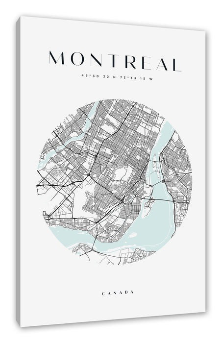 Pixxprint Stadtkarte Rund - Montreal, Leinwandbild