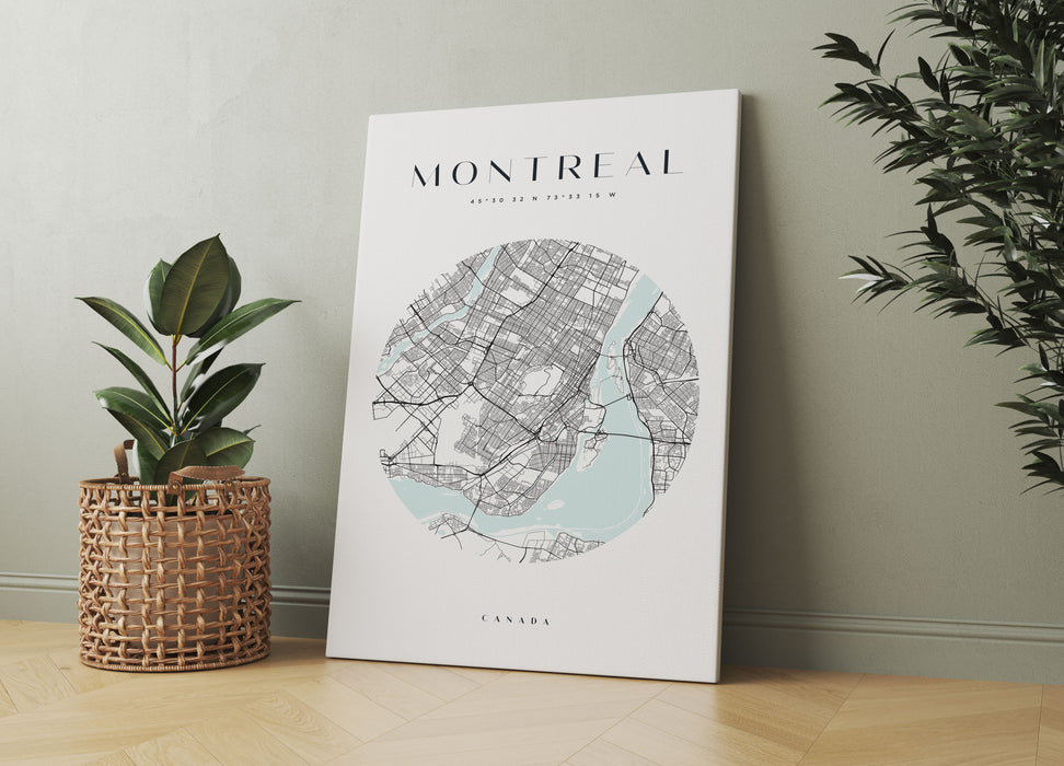 Stadtkarte Rund  - Montreal, Leinwandbild