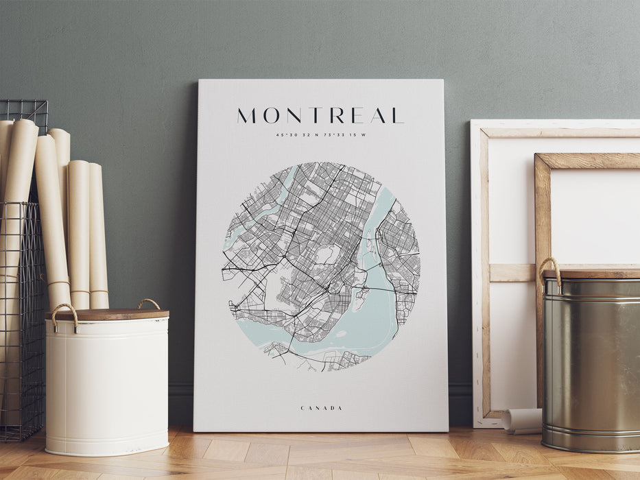 Stadtkarte Rund  - Montreal, Leinwandbild