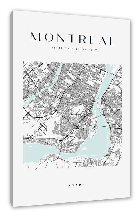 Pixxprint Stadtkarte Eckig - Montreal, Leinwandbild