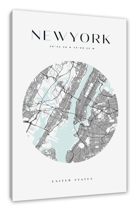 Pixxprint Stadtkarte Rund - New York, Leinwandbild