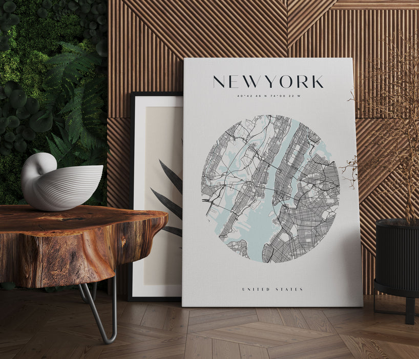 Stadtkarte Rund  - New York, Leinwandbild