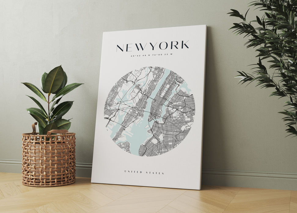 Stadtkarte Rund  - New York, Leinwandbild