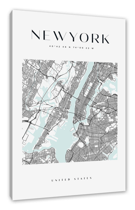 Pixxprint Stadtkarte Eckig - New York, Leinwandbild