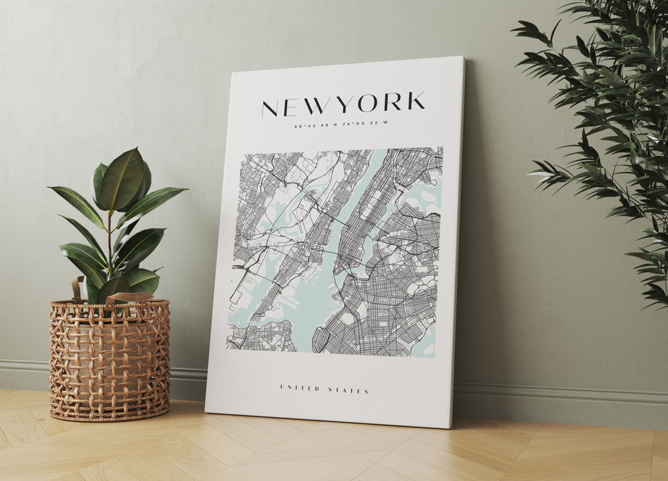 Stadtkarte Eckig  - New York, Leinwandbild