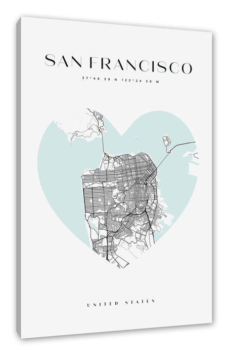 Pixxprint Lieblings Stadt - San Francisco, Leinwandbild