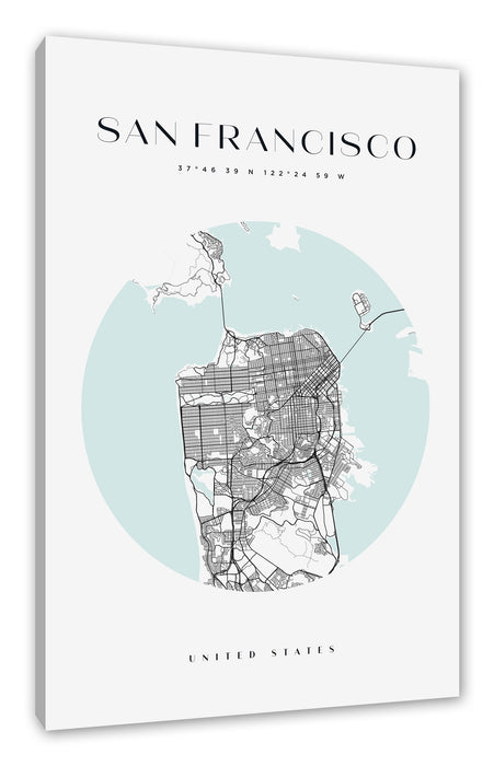 Pixxprint Stadtkarte Rund - San Francisco, Leinwandbild