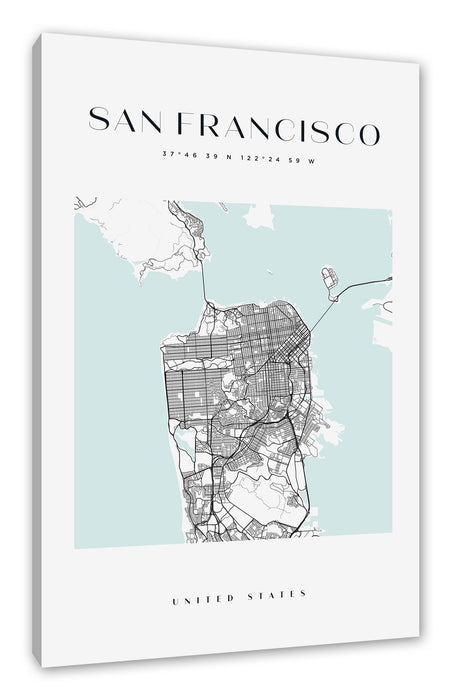 Pixxprint Stadtkarte Eckig - San Francisco, Leinwandbild