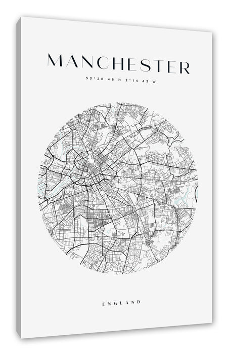 Stadtkarte Rund  - Manchester, Leinwandbild