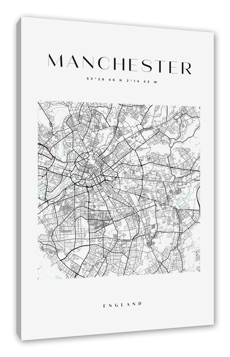 Stadtkarte Eckig  - Manchester, Leinwandbild