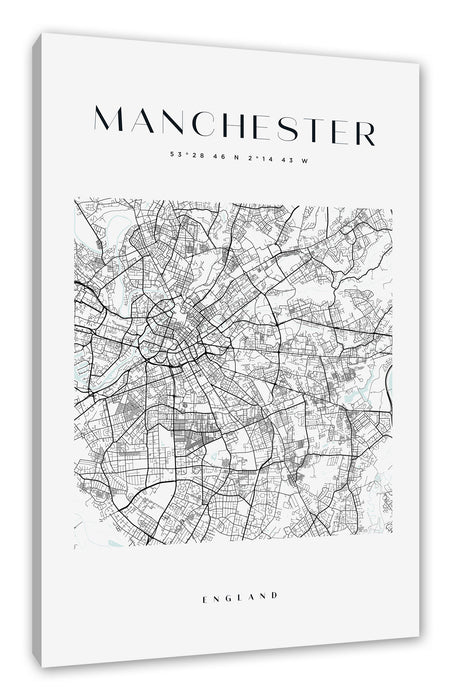Pixxprint Stadtkarte Eckig - Manchester, Leinwandbild