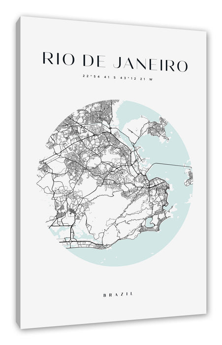 Pixxprint Stadtkarte Rund - Rio de Janeiro, Leinwandbild