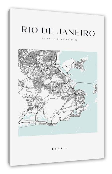 Pixxprint Stadtkarte Eckig - Rio de Janeiro, Leinwandbild