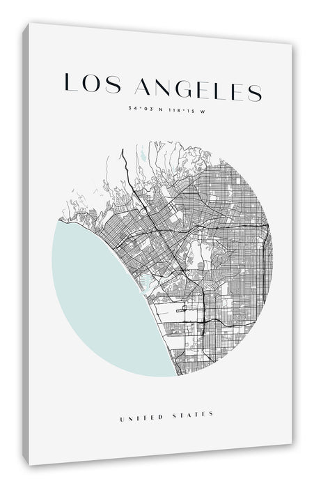 Stadtkarte Rund  - Los Angeles, Leinwandbild