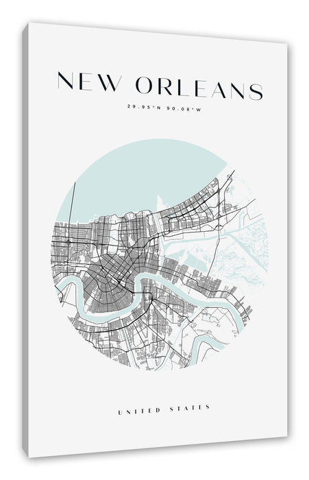 Pixxprint Stadtkarte Rund - New Orleans, Leinwandbild