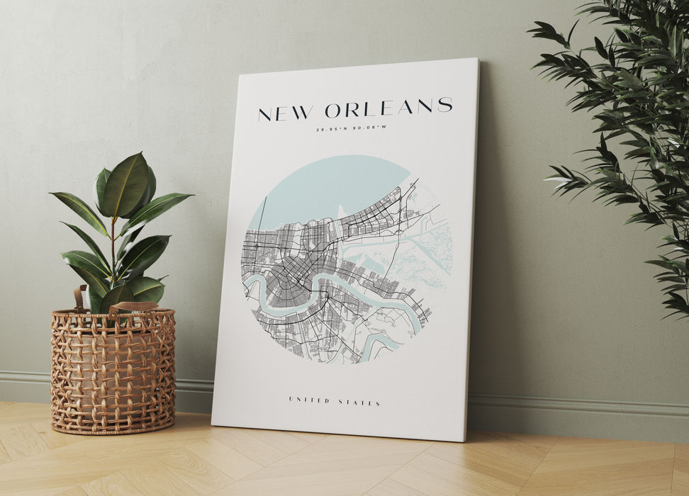 Stadtkarte Rund  - New Orleans, Leinwandbild