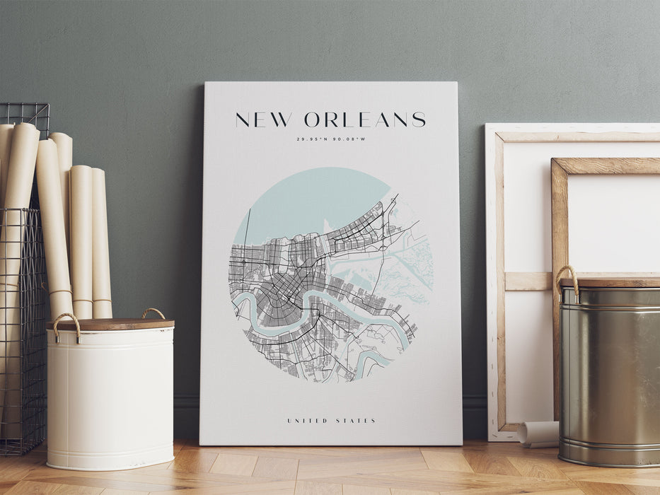 Stadtkarte Rund  - New Orleans, Leinwandbild