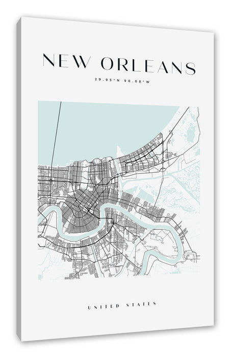 Pixxprint Stadtkarte Eckig - New Orleans, Leinwandbild