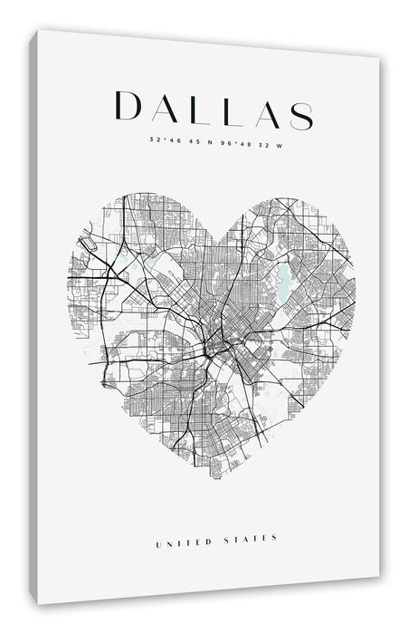 Pixxprint Lieblings Stadt - Dallas, Leinwandbild