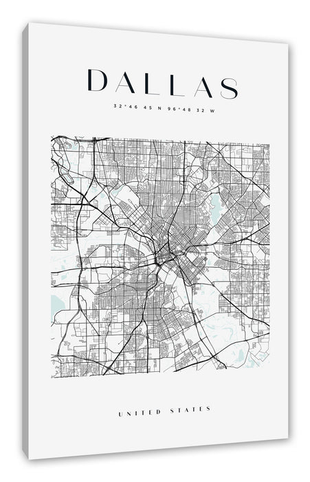 Stadtkarte Eckig  - Dallas, Leinwandbild