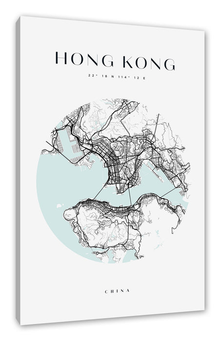 Pixxprint Stadtkarte Rund - Hong Kong, Leinwandbild