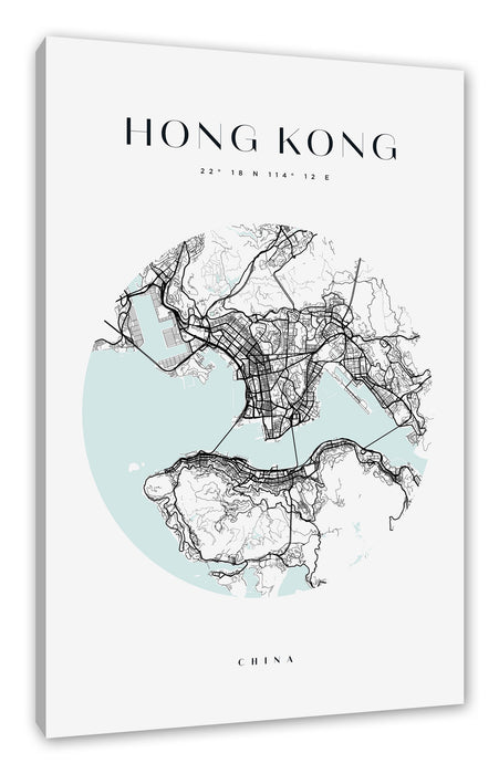 Stadtkarte Rund  - Hong Kong, Leinwandbild