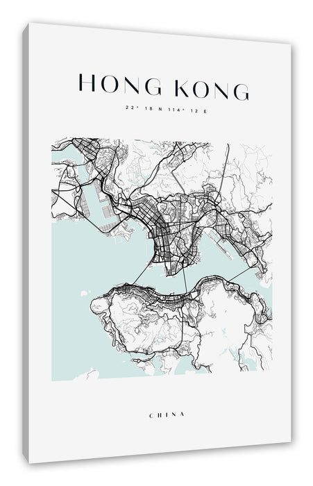 Pixxprint Stadtkarte Eckig - Hong Kong, Leinwandbild