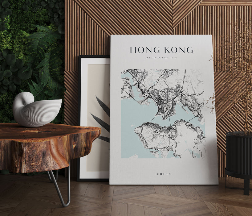 Stadtkarte Eckig  - Hong Kong, Leinwandbild