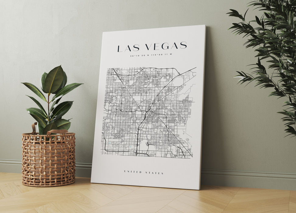 Stadtkarte Eckig  - Las Vegas, Leinwandbild