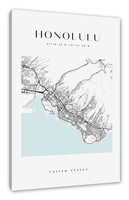 Stadtkarte Eckig  - Honululu, Leinwandbild