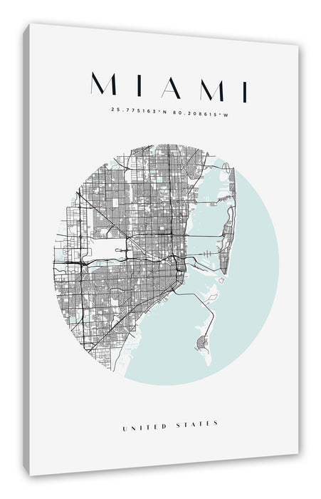 Pixxprint Stadtkarte Rund - Miami, Leinwandbild