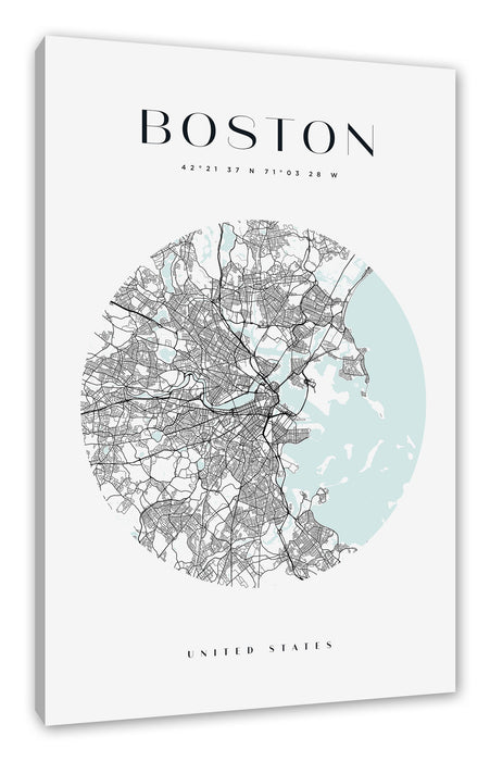 Stadtkarte Rund  - Boston, Leinwandbild