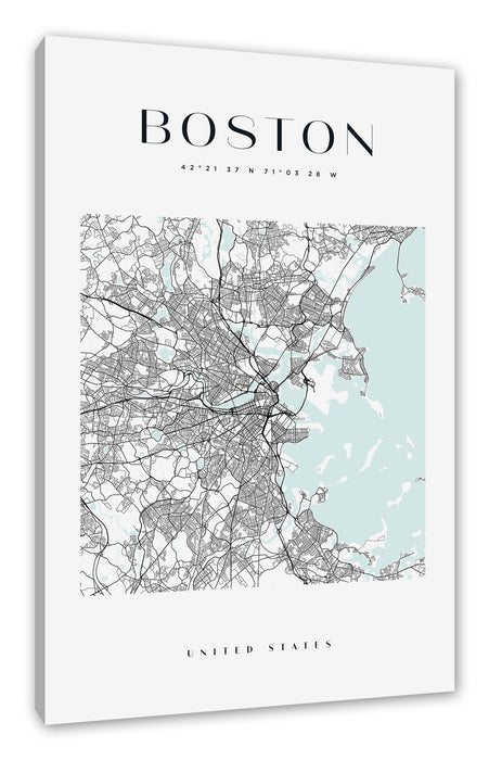 Pixxprint Stadtkarte Eckig - Boston, Leinwandbild