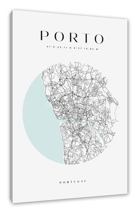Stadtkarte Rund  - Porto, Leinwandbild