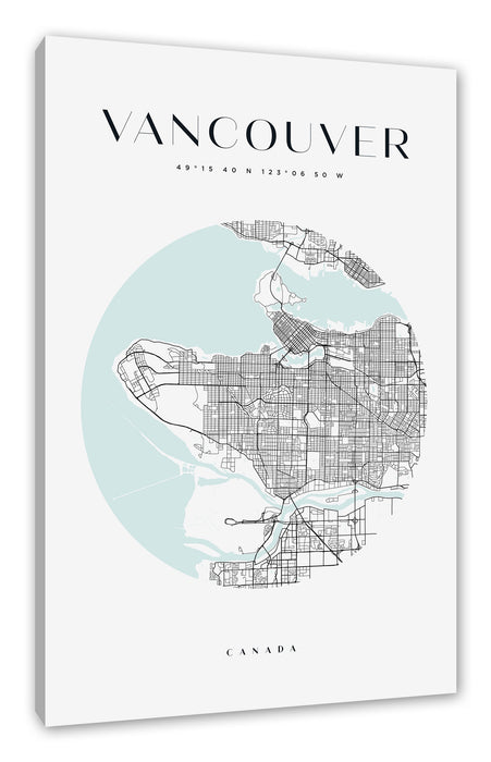 Pixxprint Stadtkarte Rund - Vancouver, Leinwandbild