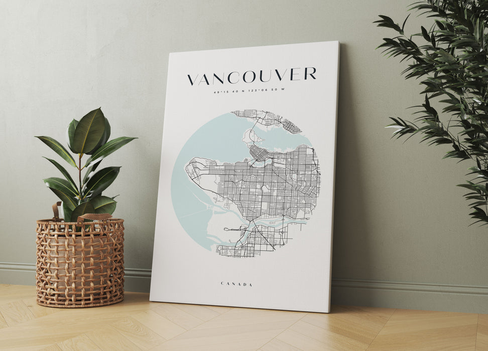Stadtkarte Rund  - Vancouver, Leinwandbild