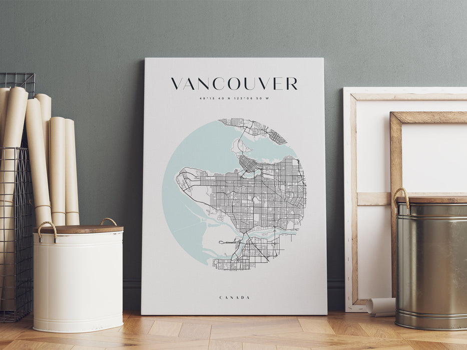 Stadtkarte Rund  - Vancouver, Leinwandbild