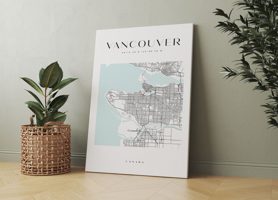 Stadtkarte Eckig  - Vancouver, Leinwandbild