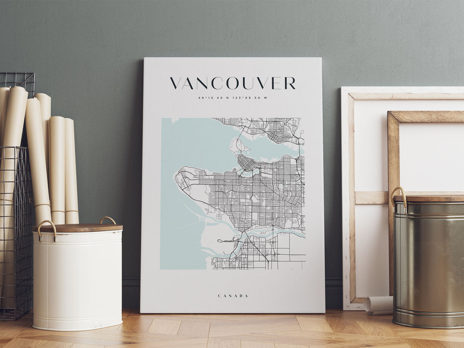 Stadtkarte Eckig  - Vancouver, Leinwandbild