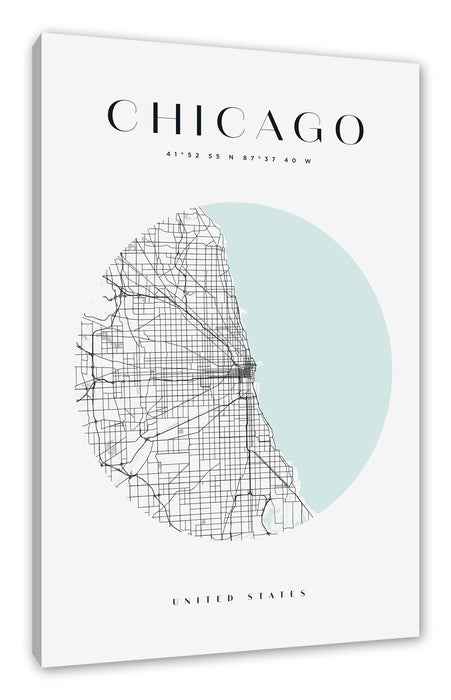 Pixxprint Stadtkarte Rund - Chicago, Leinwandbild