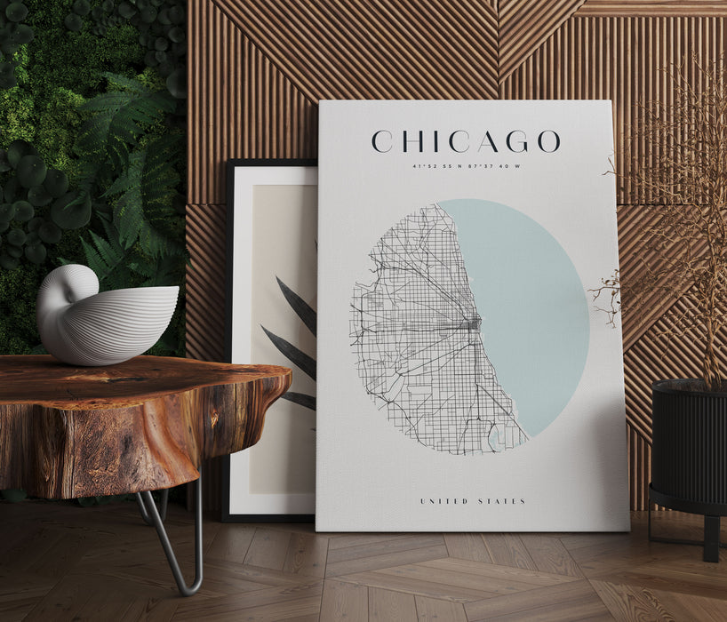 Stadtkarte Rund  - Chicago, Leinwandbild